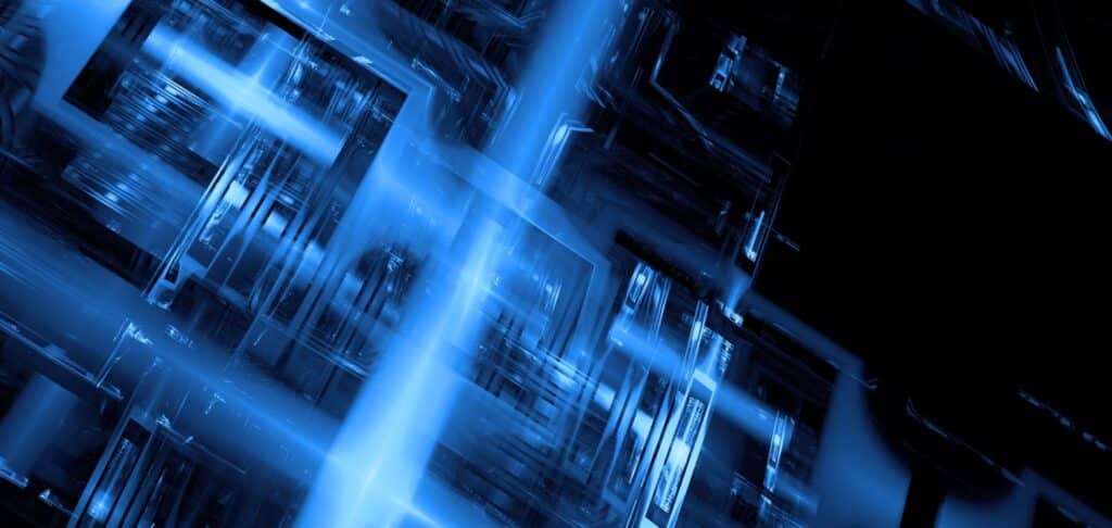 Abstract digital blue background symbolising cybersecurity and data leadership.