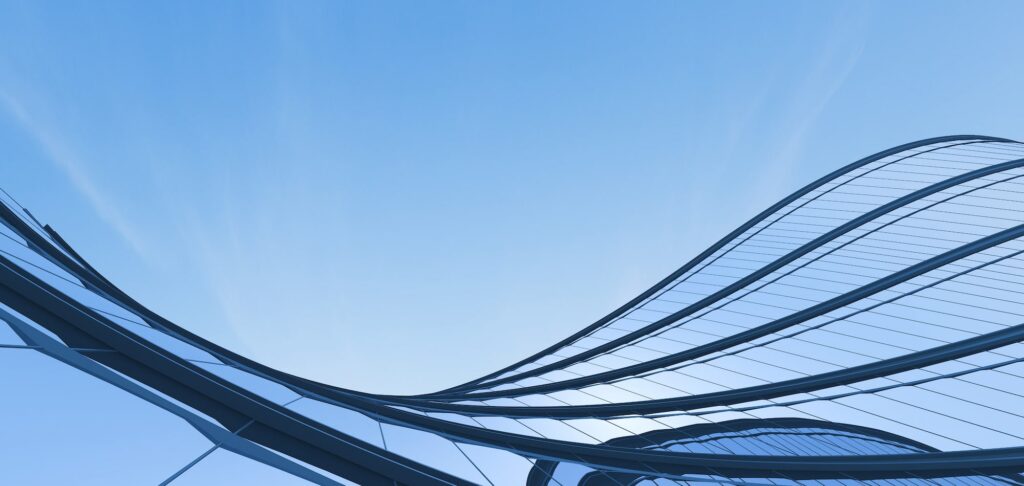 Modern architectural structure symbolising corporate communications in financial services.